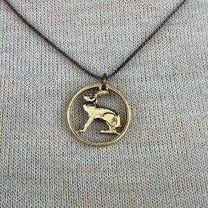 Ireland Rabbit Cut Coin Pendant Necklace Pence coin Gold Tone 17"